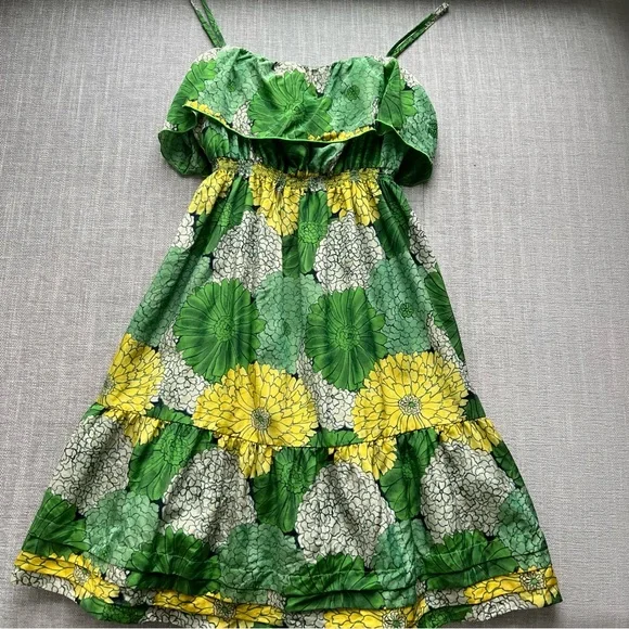 Vintage-ish Juicy Couture Green Yellow Chrysanthemum Dress 4